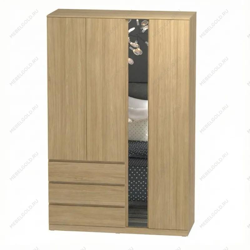 Варма Стор 144 шкаф распашной с зеркалом 222х144х57, дуб скандинавский