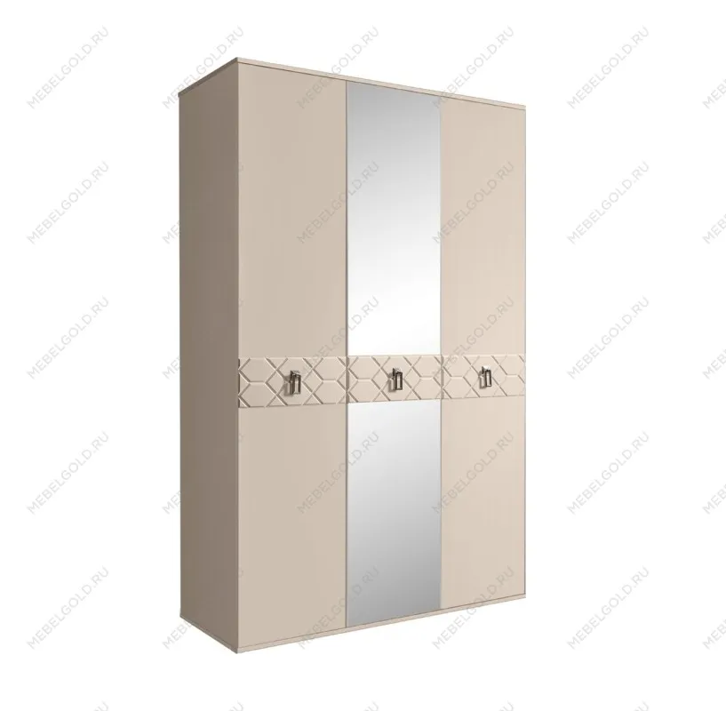 Шкаф 3-х дверный с зеркалом Bogemia Farfalle (Ваниль/Хром) БМШ1/3(Fa)