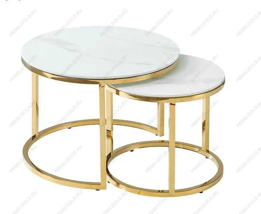 Комплект Signal MUSE II, 2 стола журнальных (эффект белого мрамора/золотой)