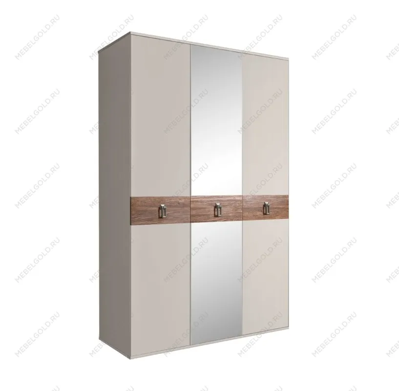 Шкаф 3-х дверный с зеркалом Bogemia Wood Fa (Шелк/Хром) БМШ1/3(Wo)