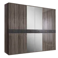 Шкаф 6-ти дверный с зеркалом Римини СОЛО (Орех империя/Золото) РМШ1/6(s)