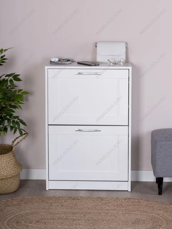 Обувница Сириус с 2 откидными ящиками, 60 х 25 х 89 см, ЛДСП, белая | изображение 2