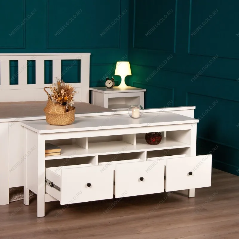 Тумба ТВ Сага, 3 ящика, 131х42х63 см, белая | изображение 6