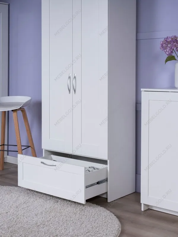 Шкаф Сириус узкий, с выдвижной вешалкой, 2 двери и 1 ящик, 78х41х190 см, белый | изображение 3