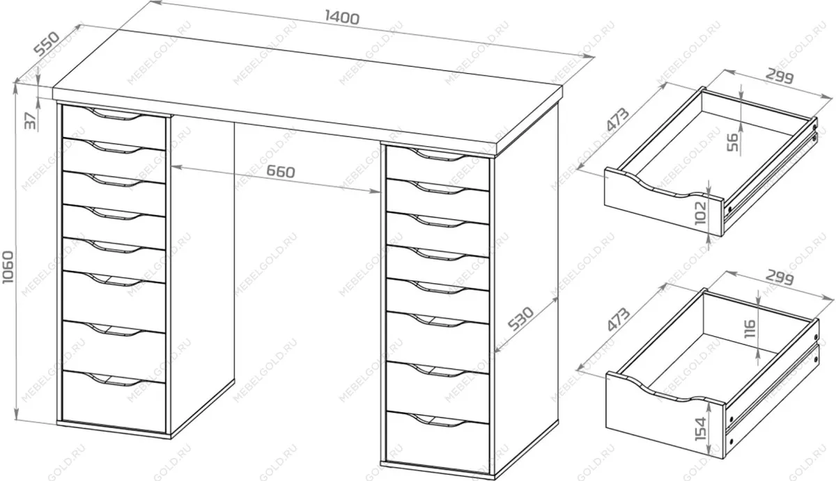 Стол письменный Ингар, 16 ящиков, 140х106х55 см, дуб беленый | изображение 17