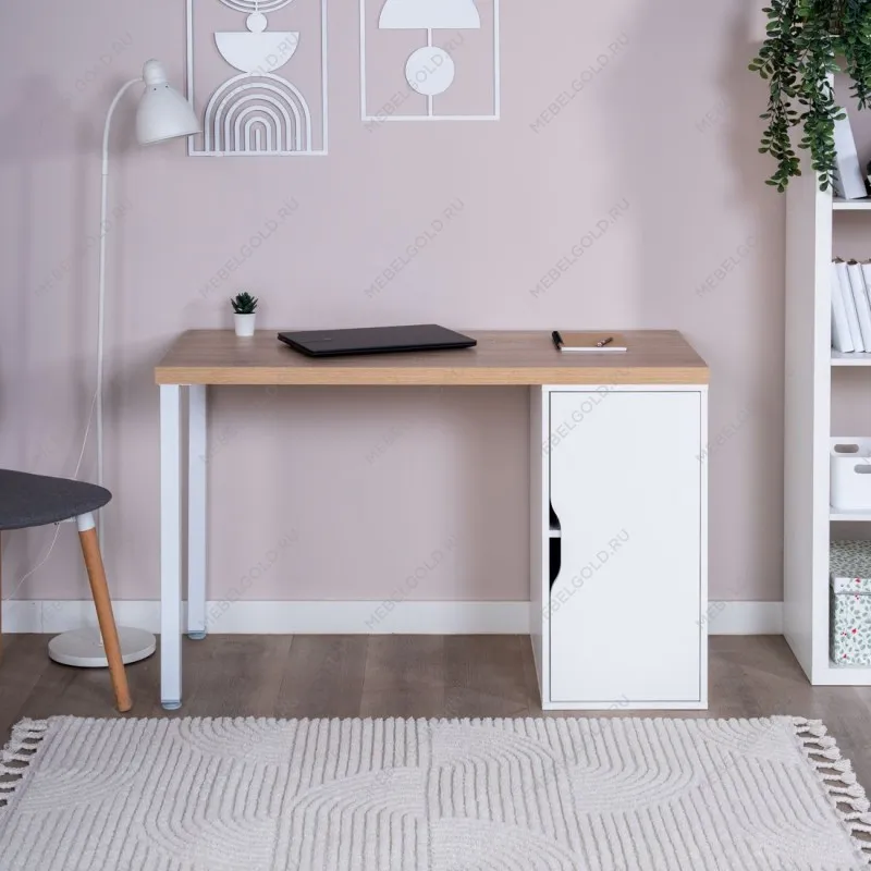ИНГАР 2/ДВ/T стол письменный 140x75x55, дуб беленый/белый | изображение 3