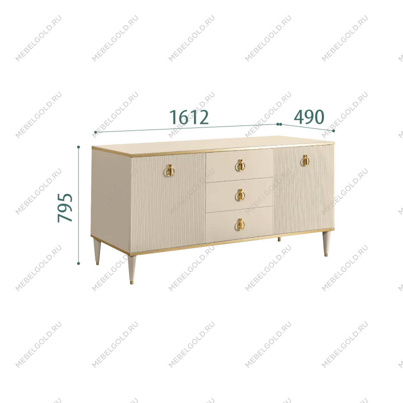 Комод для гостиной 1.6м Римини СОЛО (Ваниль/Золото) РМКМ-4(s)