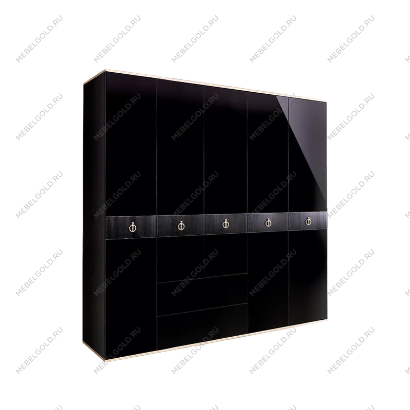 Шкаф 5-ти дверный с ящиками Римини СОЛО (Черный/Серебро) РМШ2/51(s)