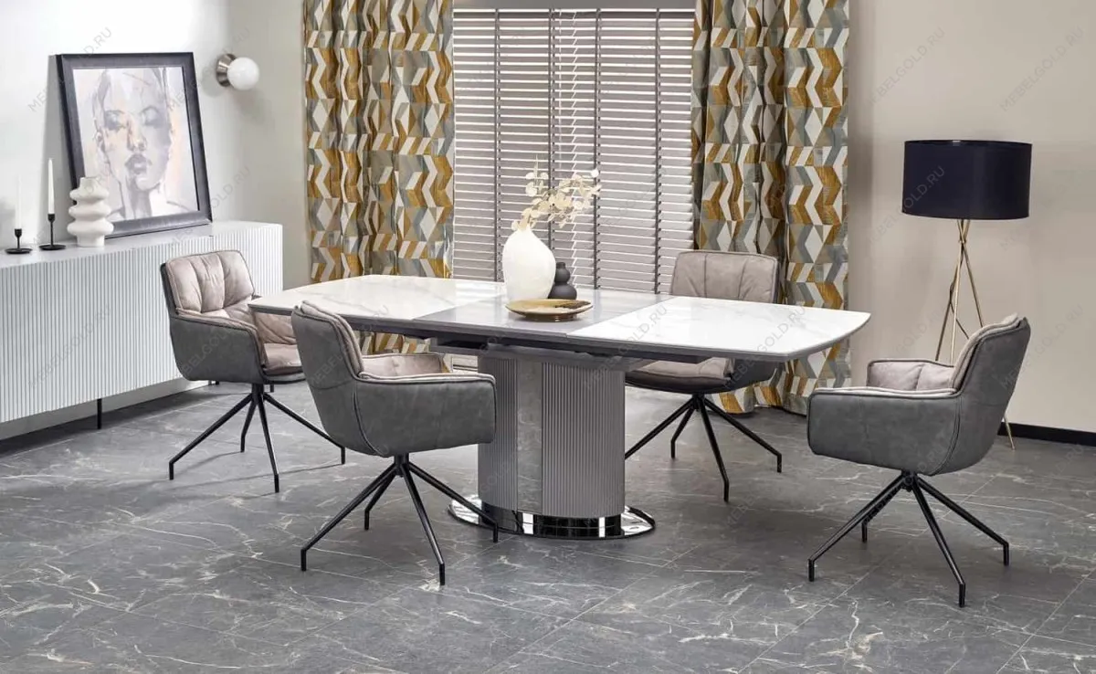 Стол обеденный Halmar DANCAN раскладной (белый мрамор/серый/черный)