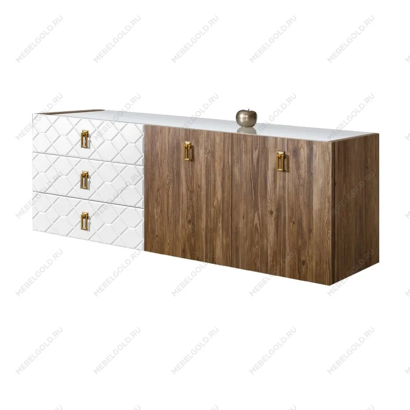 Комод 1.6м Bogemia Woodline Fly Wood Fa (Белый) (Lakobel/Золото) БМКМ-4
