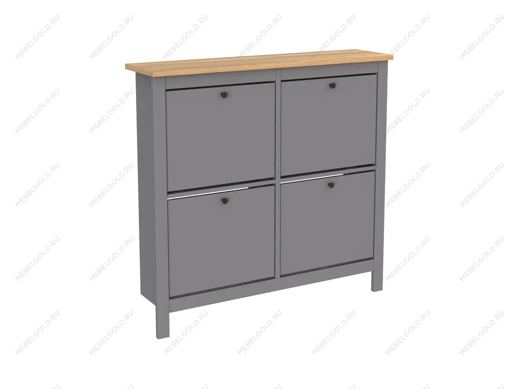 Обувница Сага с 4 откидными ящиками 113х108 серая-ясень