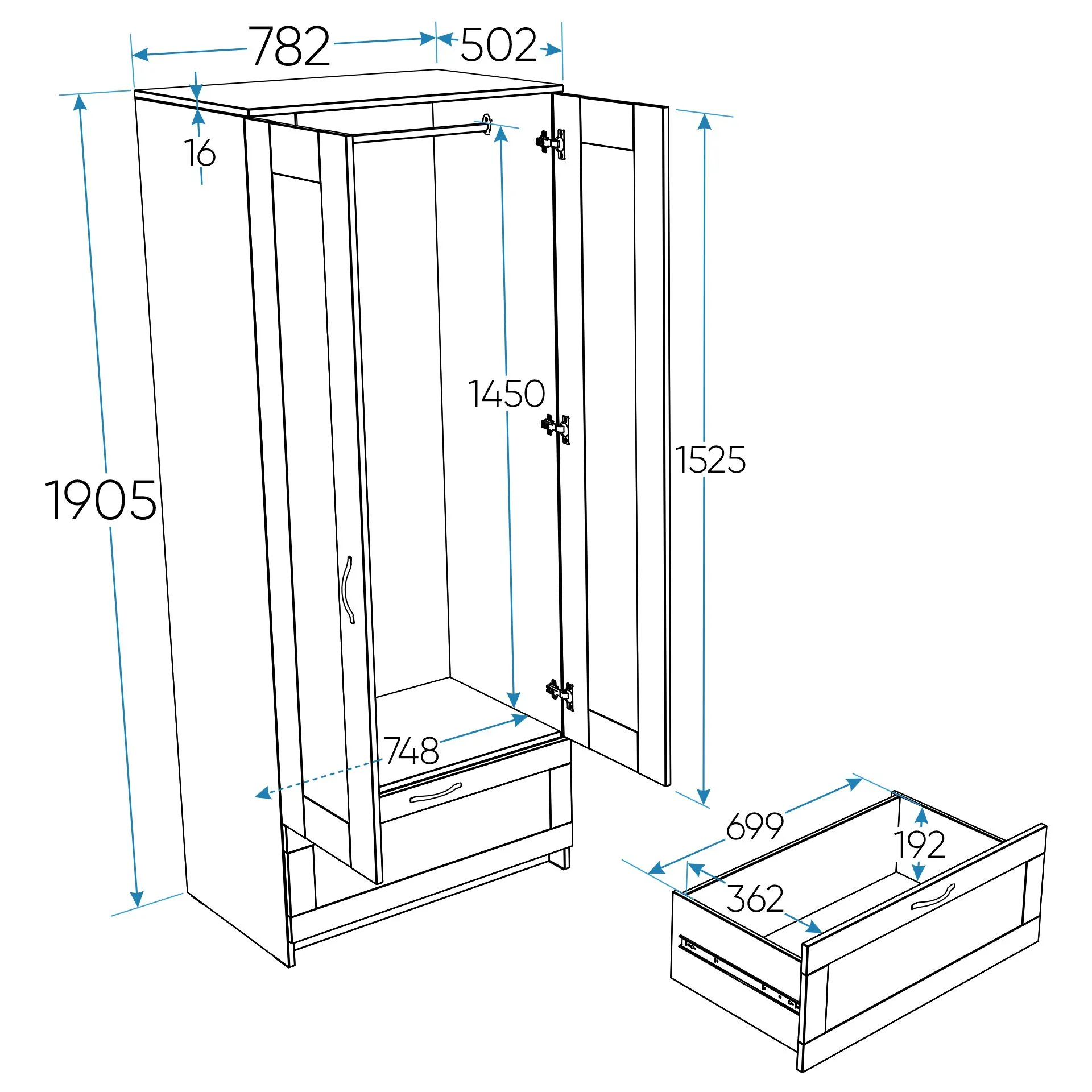 Шкаф Сириус, 2 двери и 1 ящик, 78х50х190 см, дуб сонома | изображение 16