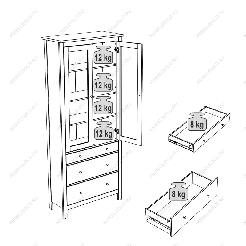 САГА шкаф с витриной 90 МОРУ белый | изображение 3