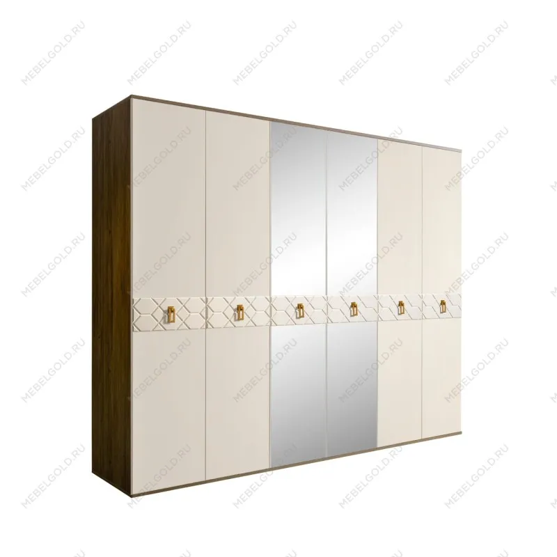 Шкаф 6-ти дв. с зеркалами Bogemia Woodline Fa (Слоновая кость/Золото) БМШ1/6(Fa)