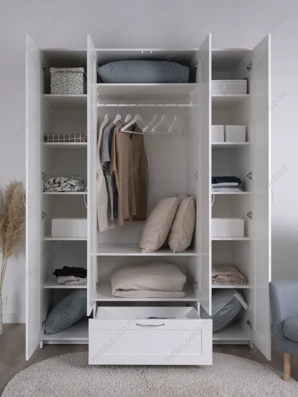 Шкаф Сириус, 4 двери и 1 ящик с зеркалом, 156х59х220 см, белый | изображение 2