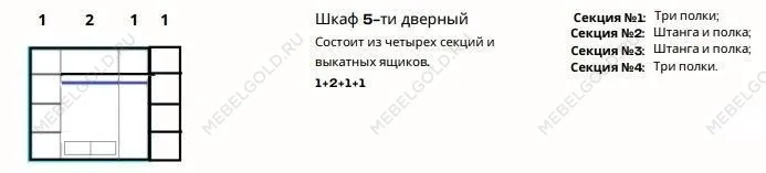 Шкаф Флоренция 5-дверный белый перламутр глянец | изображение 4