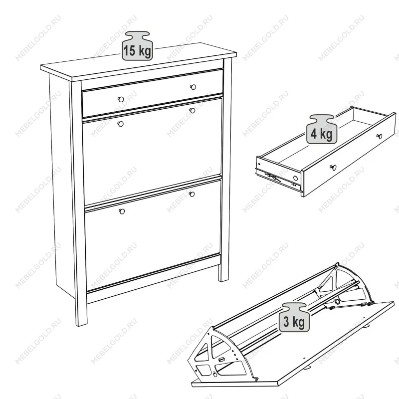 Обувница Сага с 2 откидными ящиками 92х122 белая-ясень | изображение 13