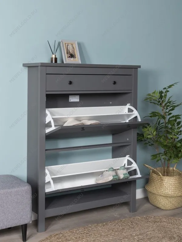 Обувница Сага с 2 откидными ящиками 92х122 серая | изображение 1