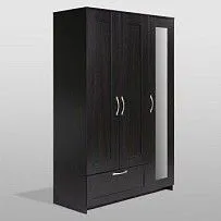 Шкаф Сириус, 3 двери и 1 ящик 117х50х190 см, с зеркалом, черно-коричневый, дуб венге