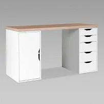 Стол письменный Ингар, с дверцей и 5 ящиками, 140x75x55, белый, столешница дуб беленый