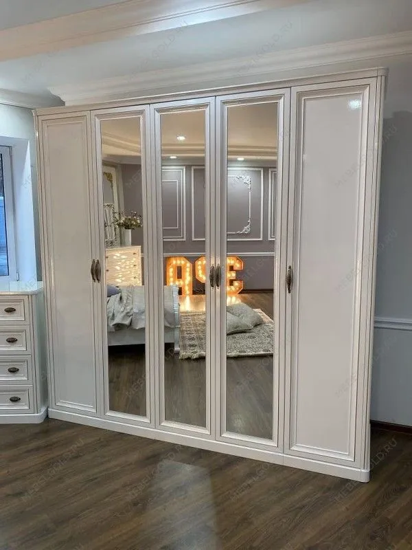 Шкаф Натали 4-дверный (1+2+1) с зеркалом белый глянец | изображение 3