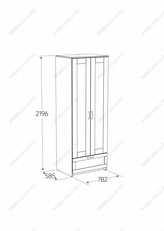 Шкаф Сириус, 2 двери и 1 ящик с зеркалом, 78х59х220 см, белый | изображение 5