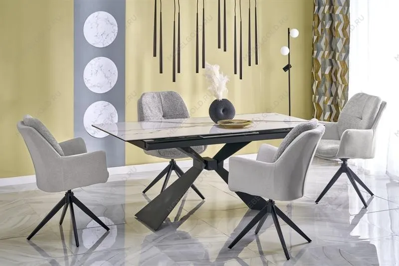 Стол обеденный Halmar LUCIANO 180 раскладной (белый мрамор/черный) | изображение 1