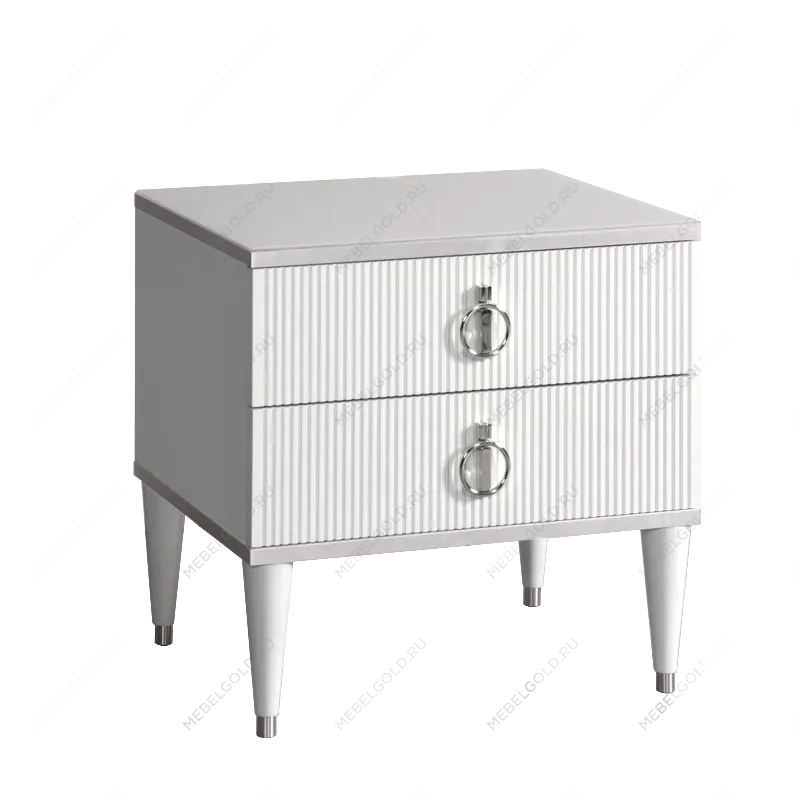 Тумба прикроватная 2 ящика Римини СОЛО (Белый/Серебро) РМТП-2(s)