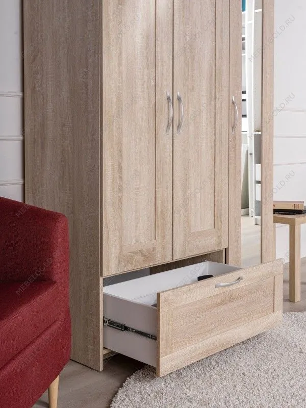 Шкаф Сириус, 3 двери и 1 ящик, 117х50х190 см, с зеркалом, дуб сонома | изображение 4
