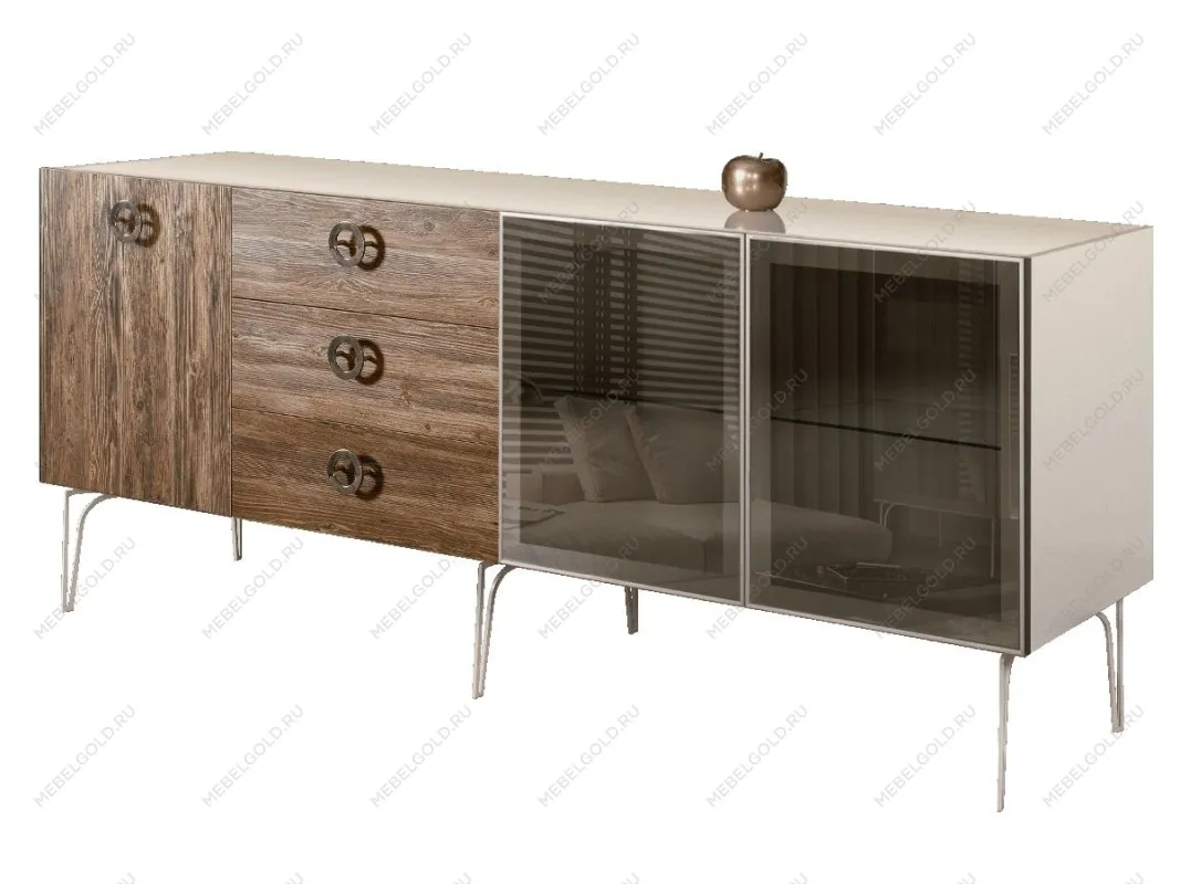 Комод 2.1м Bogemia Wood Fi (Слоновая кость) (Lakobel/Хром) БМКМ-5(Wo)[5][10]