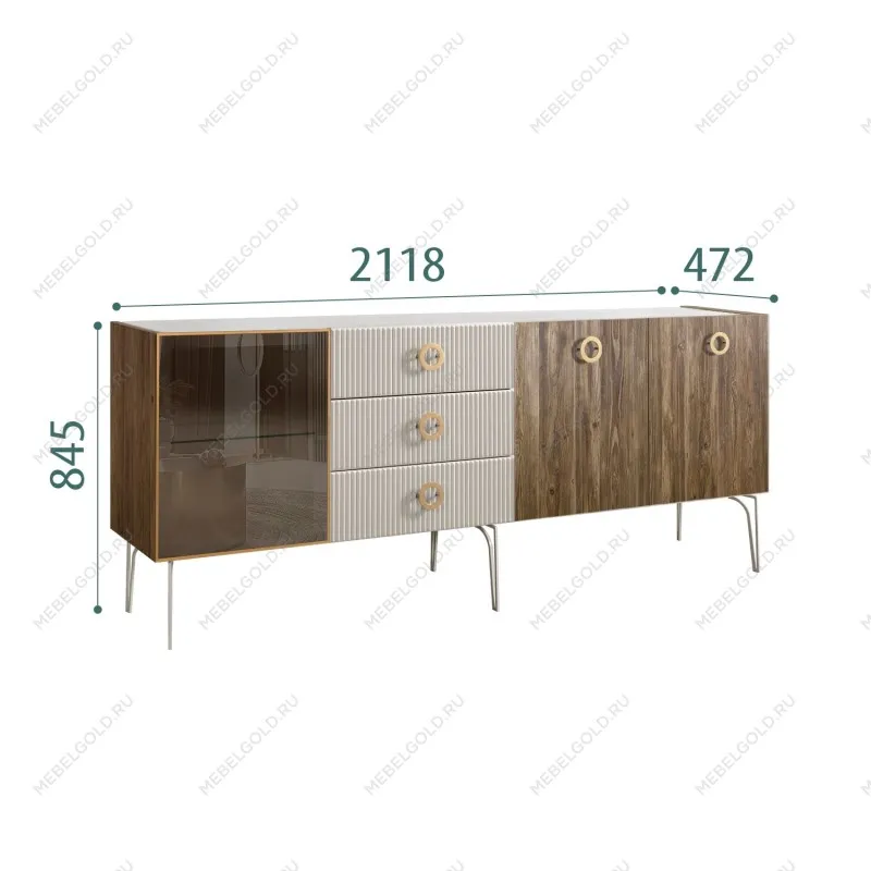 Комод 2.1м Bogemia Woodline Wood Fi (Шелк) (Novabuk/Золото) БМКМ-5[4]