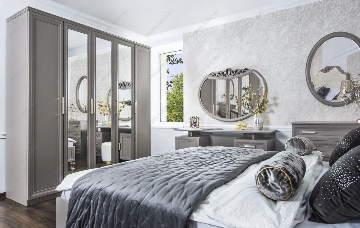 Шкаф Мокко 3-дверный с зеркалом серый камень | изображение 3