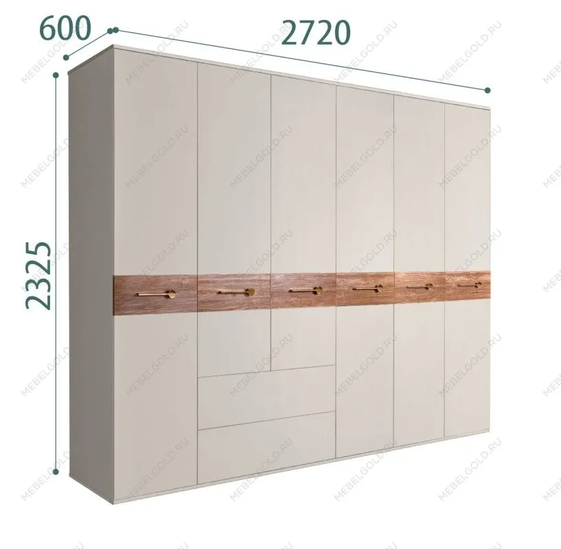 Шкаф 6-ти дверный с ящиками, Bogemia Wood Wo (Шелк/Золото) БМШ2/61(Wo)