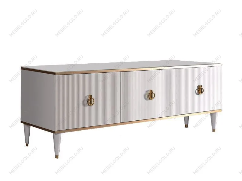 Тумба под телевизор (3 двери) Римини СОЛО (Белый/Золото) РМТ-2(s)