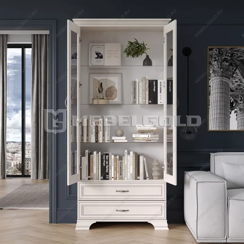 Шкаф с витриной Тиффани 2V2S вудлайн кремовый | изображение 3