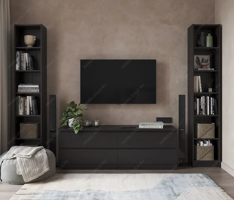 Стеллаж Варма, 6 полок, 38х198х28 см, шпон ясень, черный | изображение 4