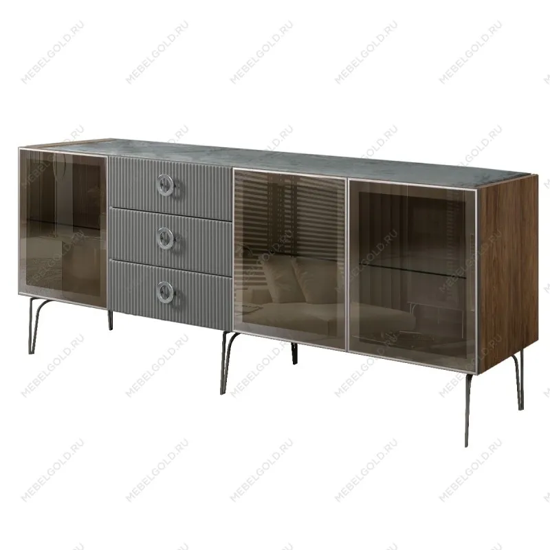 Комод 2.1м Bogemia Woodline Fi (Серый) (Novabuk/Хром) БМКМ-5[5]