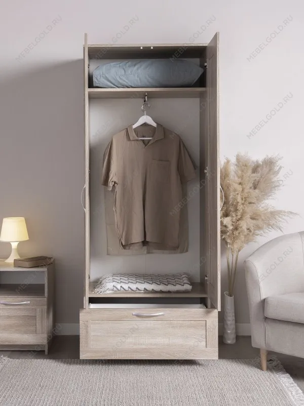 Шкаф Сириус узкий, с выдвижной вешалкой, 2 двери и 1 ящик, 78х41х190 см, дуб сонома | изображение 2