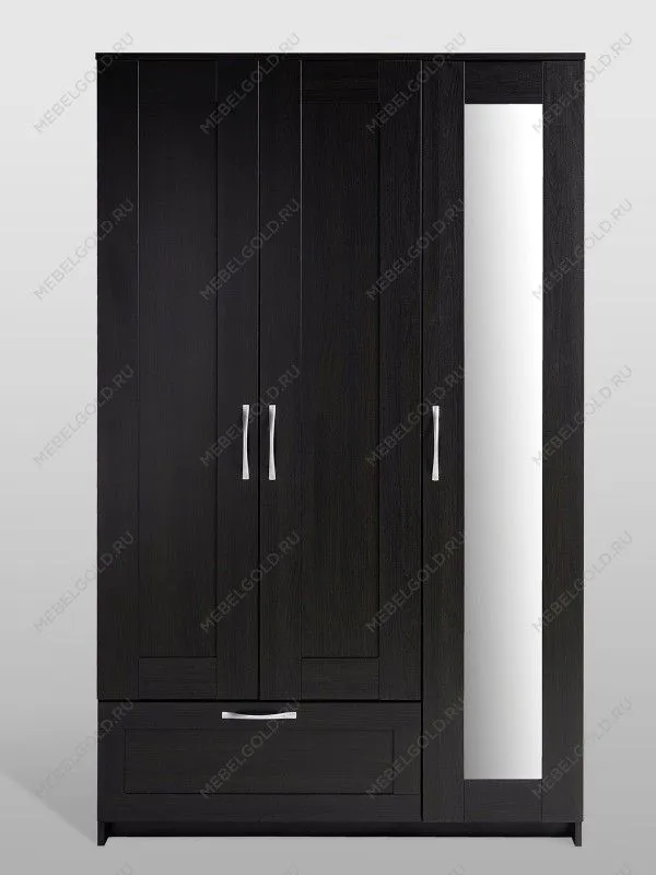 Шкаф Сириус, 3 двери и 1 ящик 117х50х190 см, с зеркалом, черно-коричневый, дуб венге | изображение 6