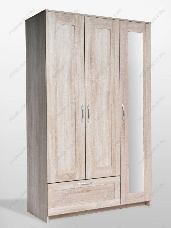 Шкаф Сириус, 3 двери и 1 ящик, 117х50х190 см, с зеркалом, дуб сонома | изображение 7