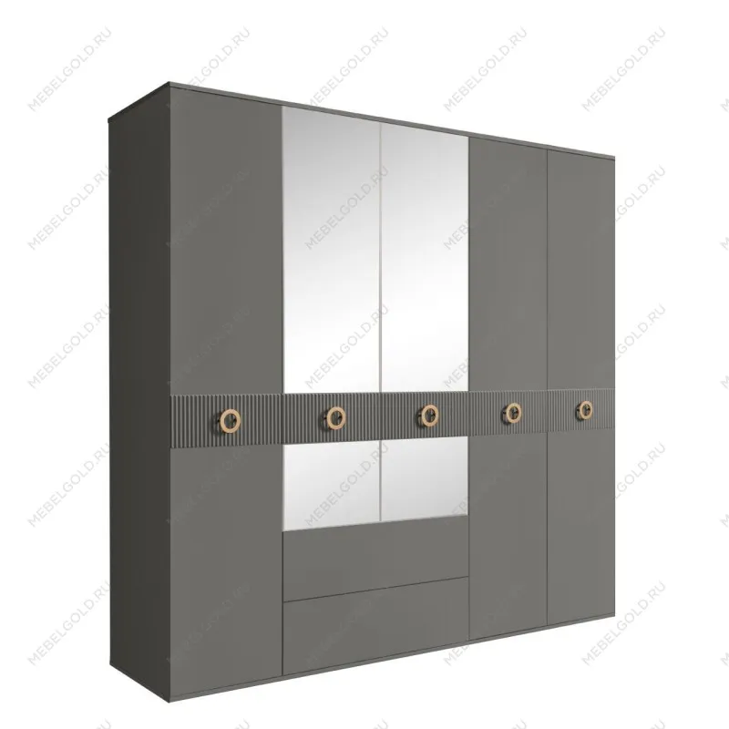 Шкаф 5-ти дверный с зеркалами, с ящиками, Bogemia Fillini (Серый/Золото) БМШ1/51(Fi)