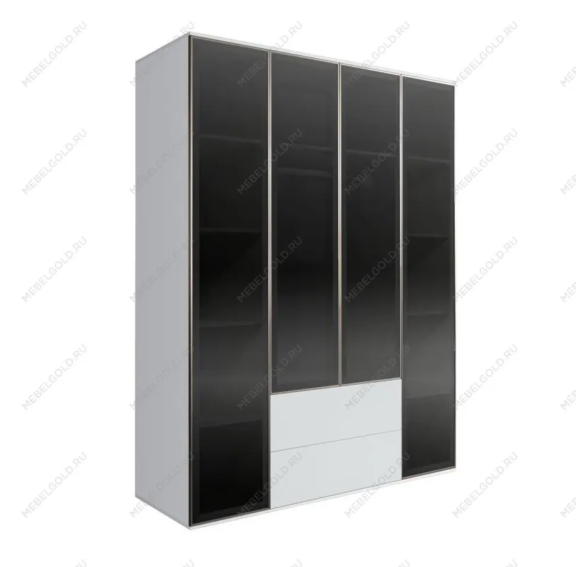 Шкаф 4-х дв. с ящиками Bogemia Air (Белый/Серебро) БМШ2/42(4)