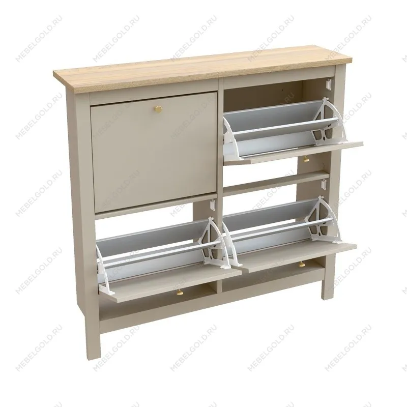 Обувница Сага с 4 откидными ящиками 113х108 кашемир/ясень | изображение 1