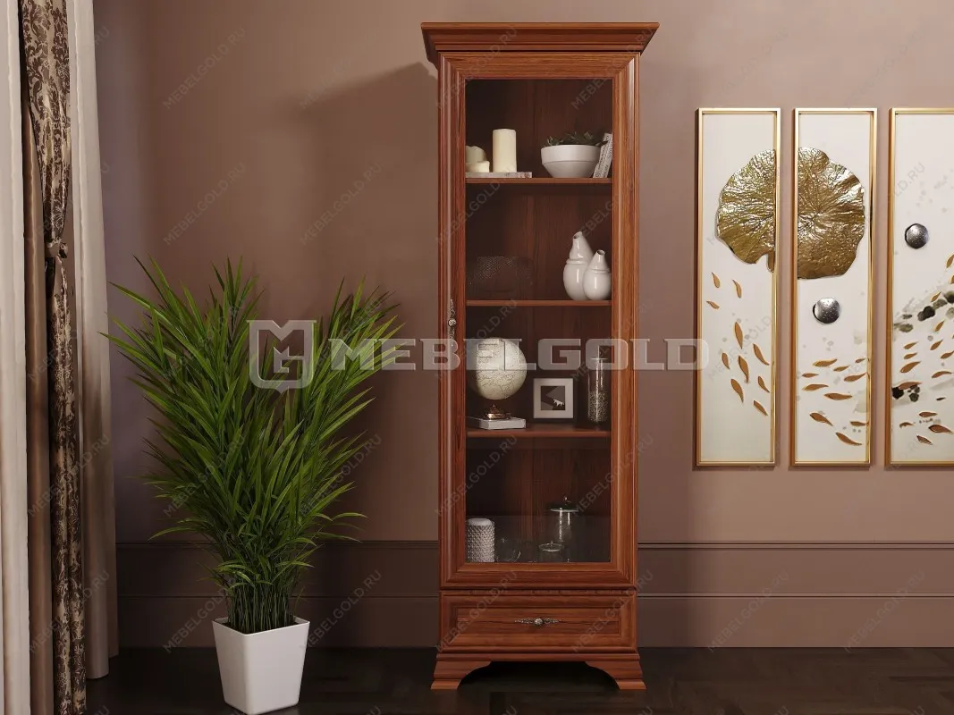 Шкаф с витриной Кентаки REG1W1S каштан - Выставка м. Марьина роща | изображение 1