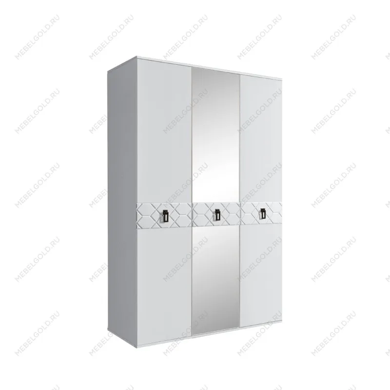 Шкаф 3-х дверный с зеркалом Bogemia Farfalle (Белый/Черный) БМШ1/3(Fa)