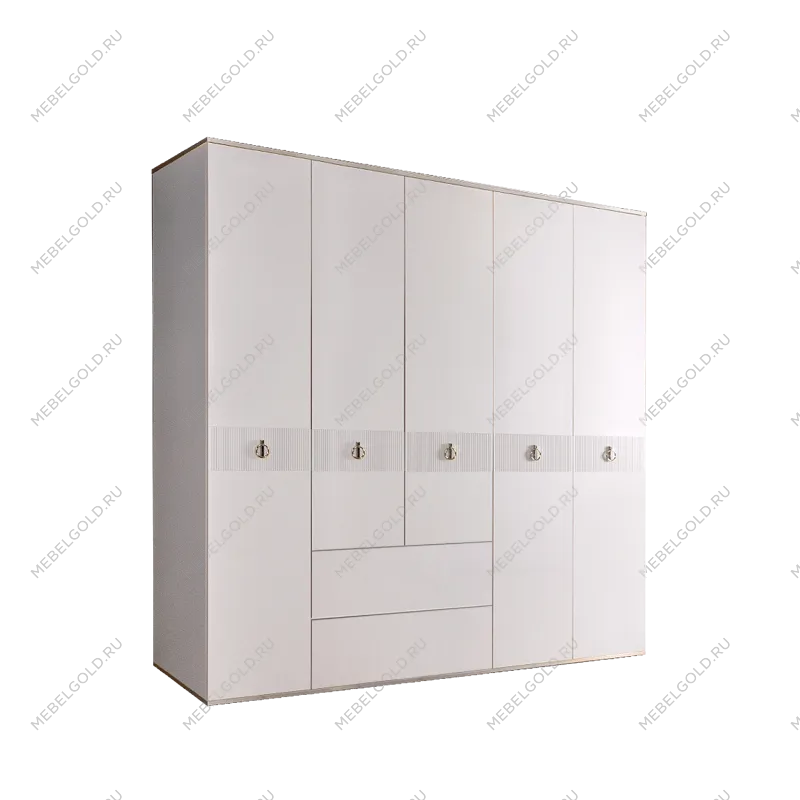 Шкаф 5-ти дверный с ящиками Римини СОЛО (Белый/Серебро) РМШ2/51(s)