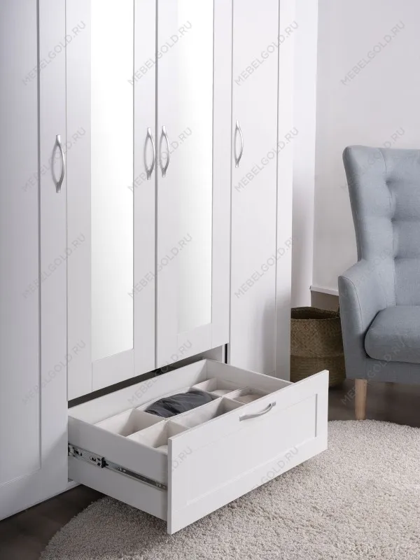 Шкаф Сириус, 4 двери и 1 ящик с зеркалом, 156х59х220 см, белый | изображение 5