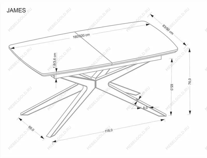 Стол обеденный Halmar JAMES 160 (натуральный/черный/натуральный) | изображение 13