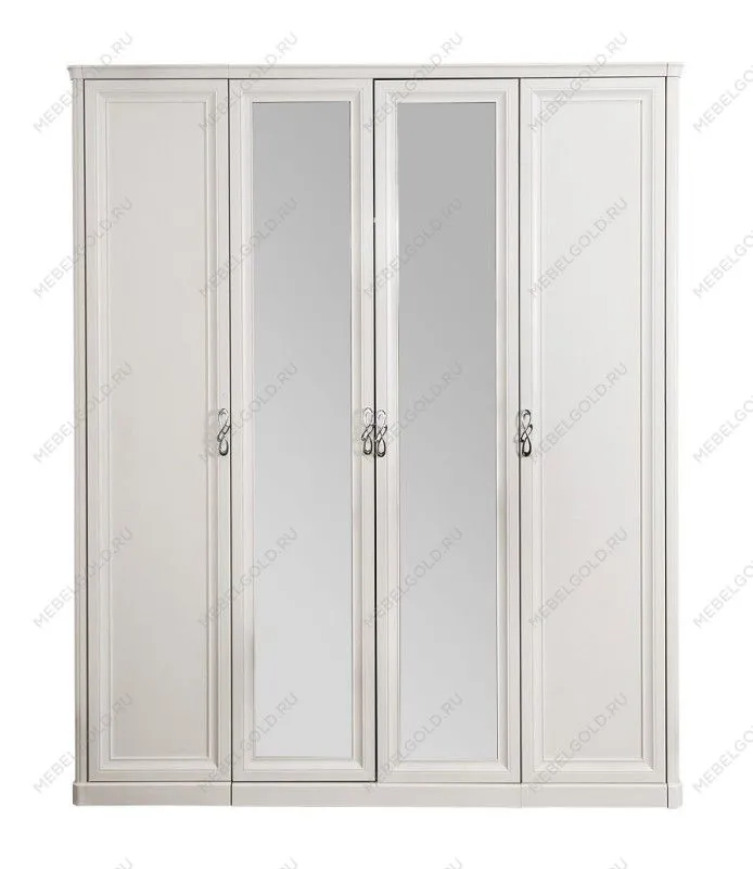 Шкаф Мишель 4-дверный (2+2) с зеркалом белый матовый | изображение 1