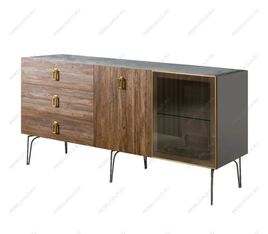 Комод 1.6м Bogemia Wood Fa (Серый) (Novabuk/Золото) БМКМ-4(Wo)[5][10]
